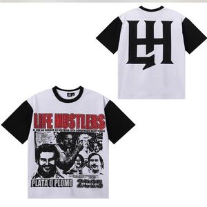 Life Hustlers Pablo Escobar Graphic T-Shirt - Black & White